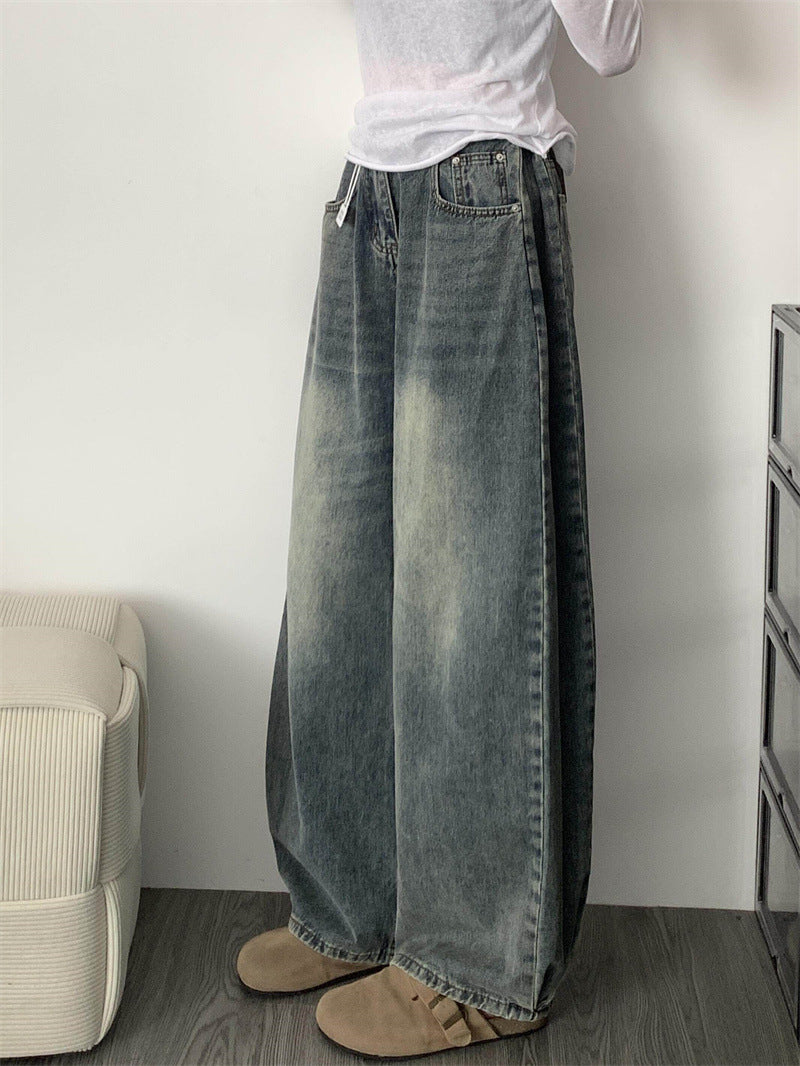 Womens High Waist Wide Leg Jeans - Pleated Flared Denim Pants