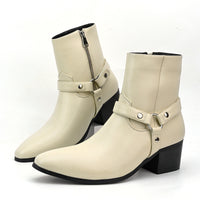 Mens Pointed Toe Ankle Boots - Side Zip Mid Heel Chelsea Style