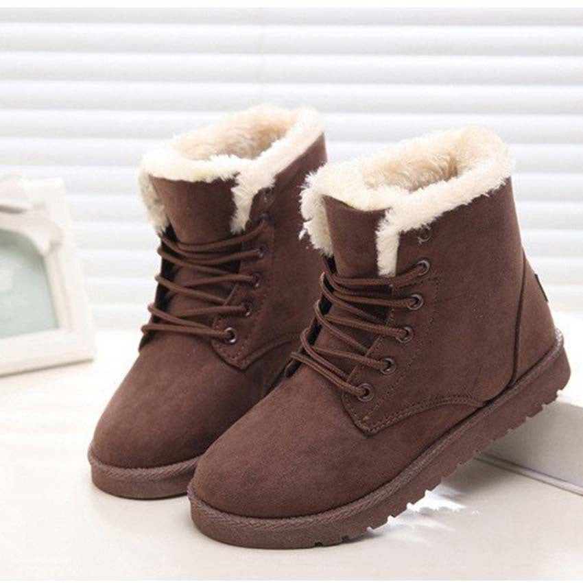 Women's Fur Lined Lace Up Snow Boots - Warm Flat Winter Ankle Boots