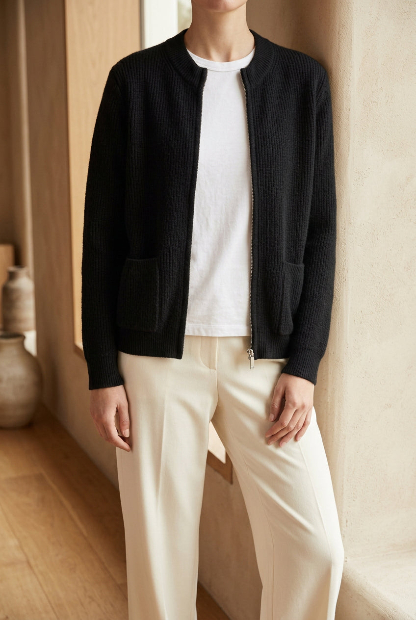 Women's Zip Up Cardigan - Knit Sweater Jacket with Pockets for Fall & Winter