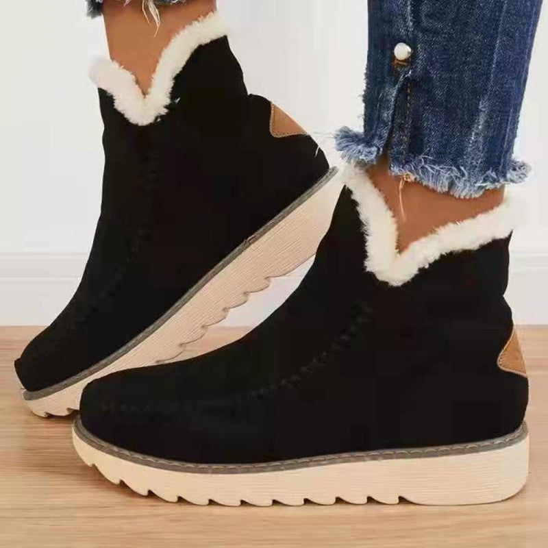 Women's Fur Lined Suede Snow Boots - Warm Slip On Winter Ankle Boots